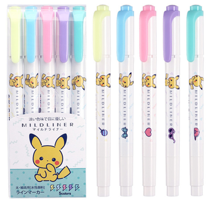 Zebra Mildliner ปากกาเน้นข้อความสองด้าน - Pikachu Eevee Little Twin Star Doraemon Toy Story