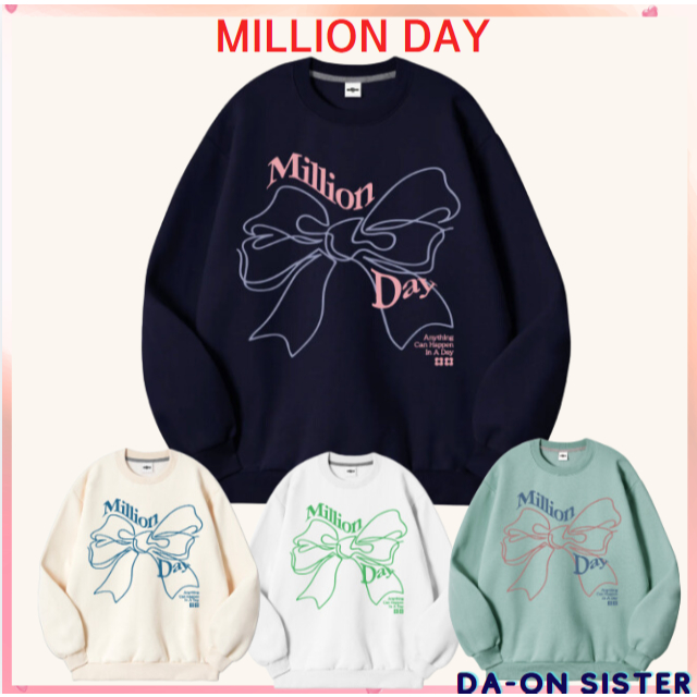 [ Million DAY ] MILLION GIFT พิเศษสองด้าน man-to-man 4color korea แท้ 100%