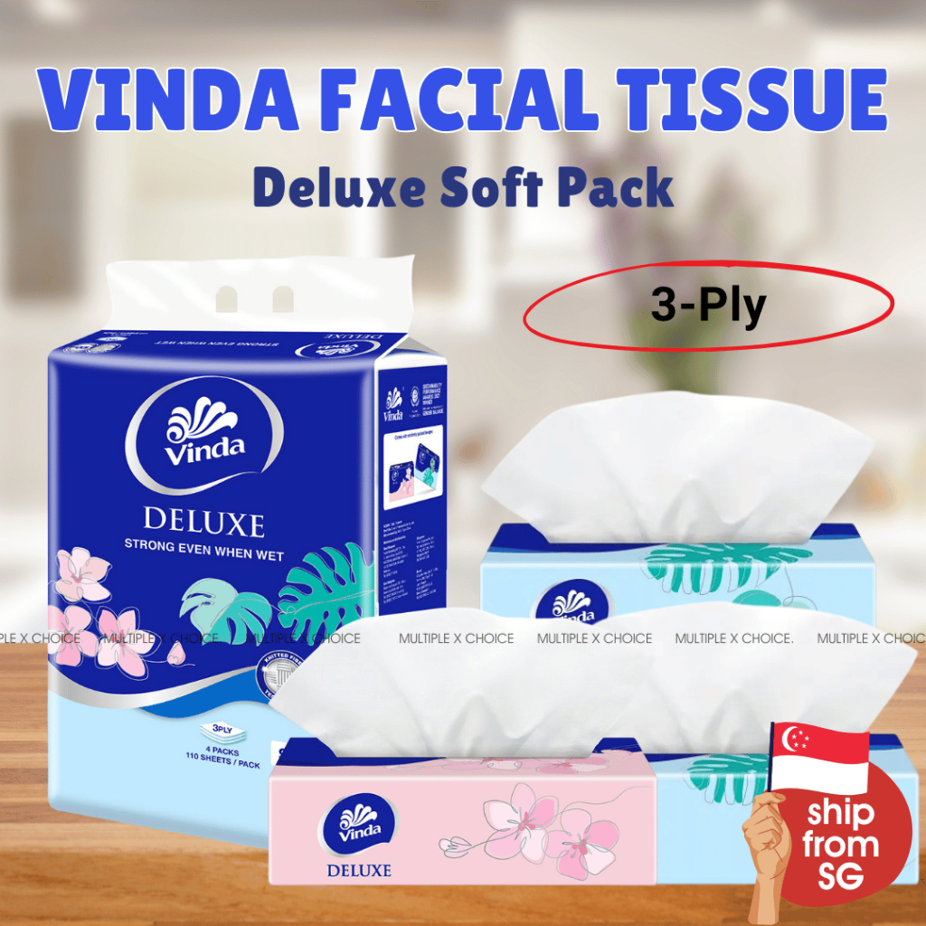Vinda กระดาษเช็ดหน้า Soft Pack - ทิชชู่ 3 ชั้น ดีลักซ์ พรีเมี่ยม อ่อนโยนต่อผิว