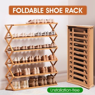 Bamboo Foldable Shoe Rack No Installation Multi-layer Space Saving Easy Storage Doorway Shoes Organizer For Home Bedroom