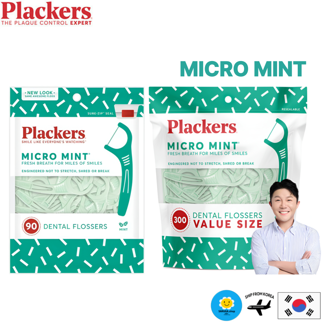 [Plackers] ไหมขัดฟันไมโครมิ้นต์ (90 EA 300 EA) – รสคูลมิ้นต์สําหรับลมหายใจสดชื่น