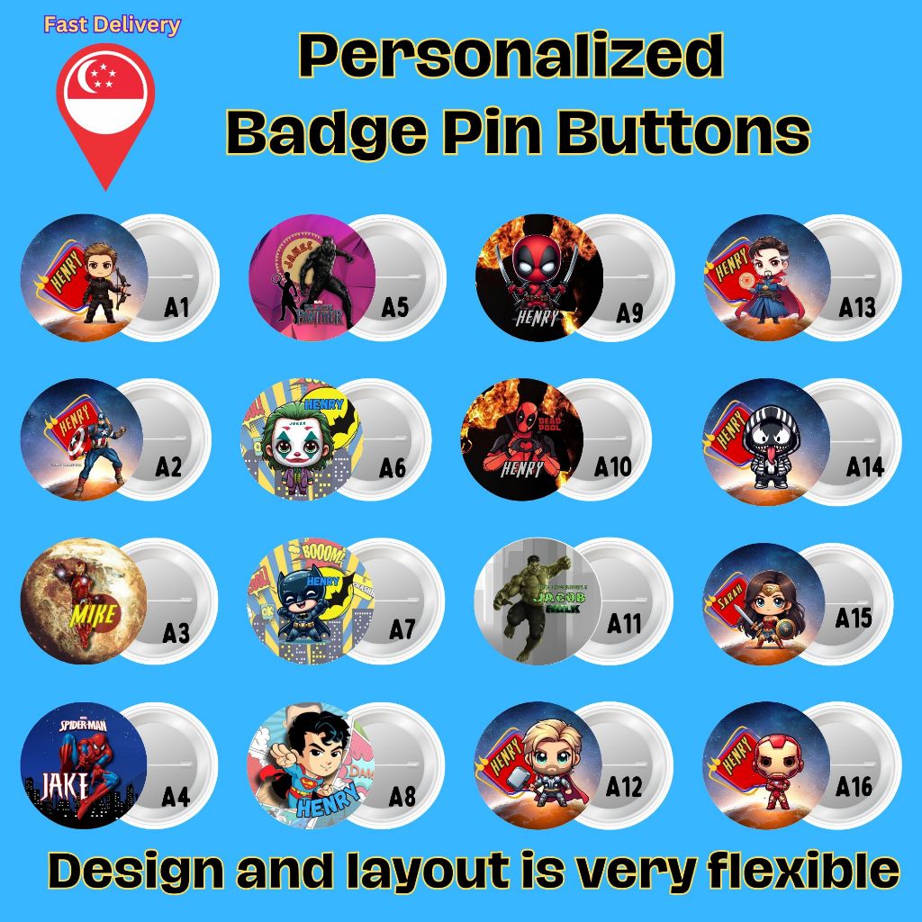 (ผู้ขาย SG) MINIMUM 5 ชิ้นส่วนบุคคลปุ่มพินแบดมินตันสําหรับ AVENGERS DISNEY PRINCESS SPIDERMAN BLUEY 