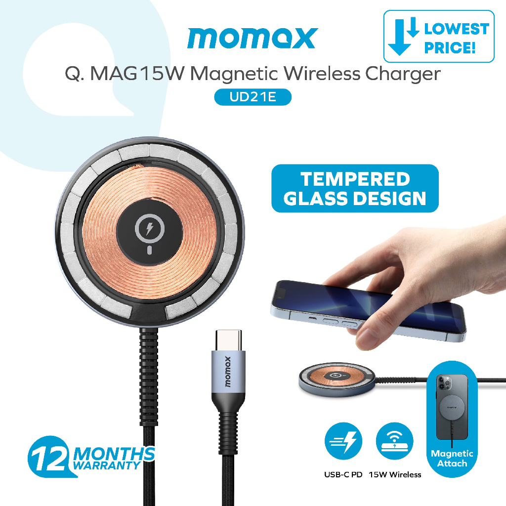 Momax UD21E Q.Mag 15W Magnetic Wireless Charger - Space Grey
