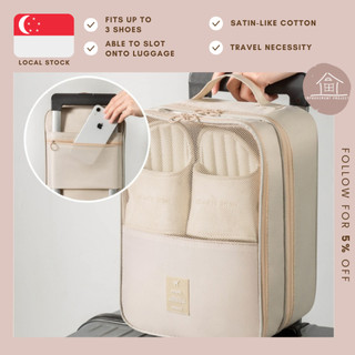 [SG STOCKS] Premium Portable Travel Shoe Bag/ Box Organizer with 3 Compartment & Luggage Slot with Zipper