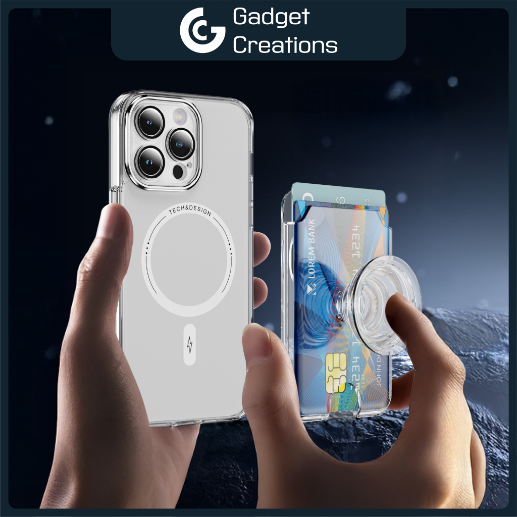 Gadget Creations Magnetic Wallet สําหรับ iPhone Clear Popsocket Grip Card Holder