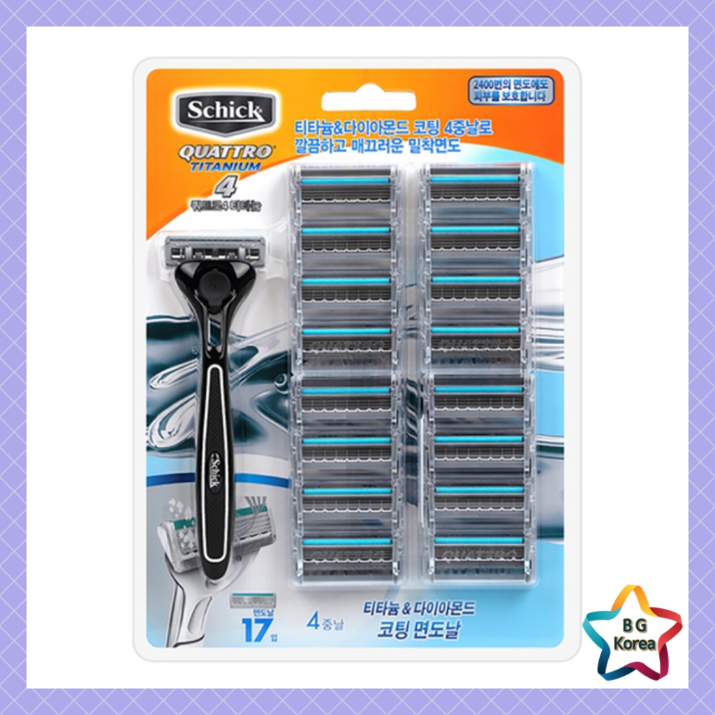 ​Schick Quattro Titanium Razor พร้อมใบมีดรีฟิล 16+1 / ชุดโกนหนวดผู้ชาย