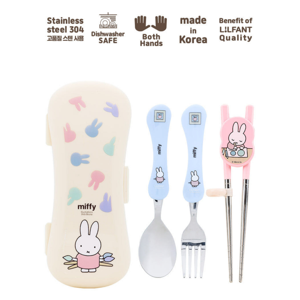 [มิฟฟี่] ใหม่เด็กทารกตะเกียบส้อมช้อนกรณีสแตนเลสเกาหลีตะเกียบช้อนส้อม