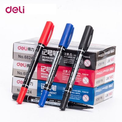 (SG) Deli ปากกามาร์กเกอร์ถาวร 2-Tip Twin Marker Quick Drying Ink Painting Slick Line 0.5mm-1mm Offic