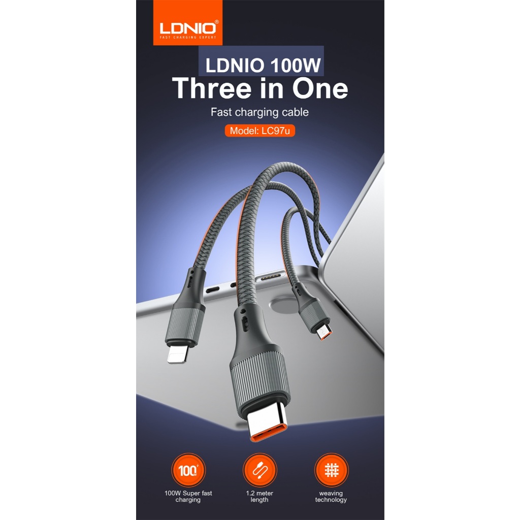 LDNIO LC97u 100W 3 IN 1 ชาร์จเร็วและสายดาต้า 1.2M