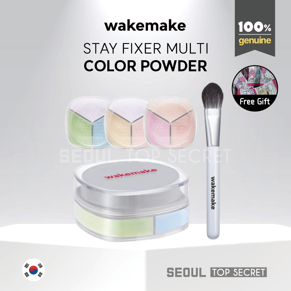 [WAKEMAKE] Stay Fixer Multi Color Powder 4g 4 Colors + Brush, Pact 8.6g #01 Pale Clear