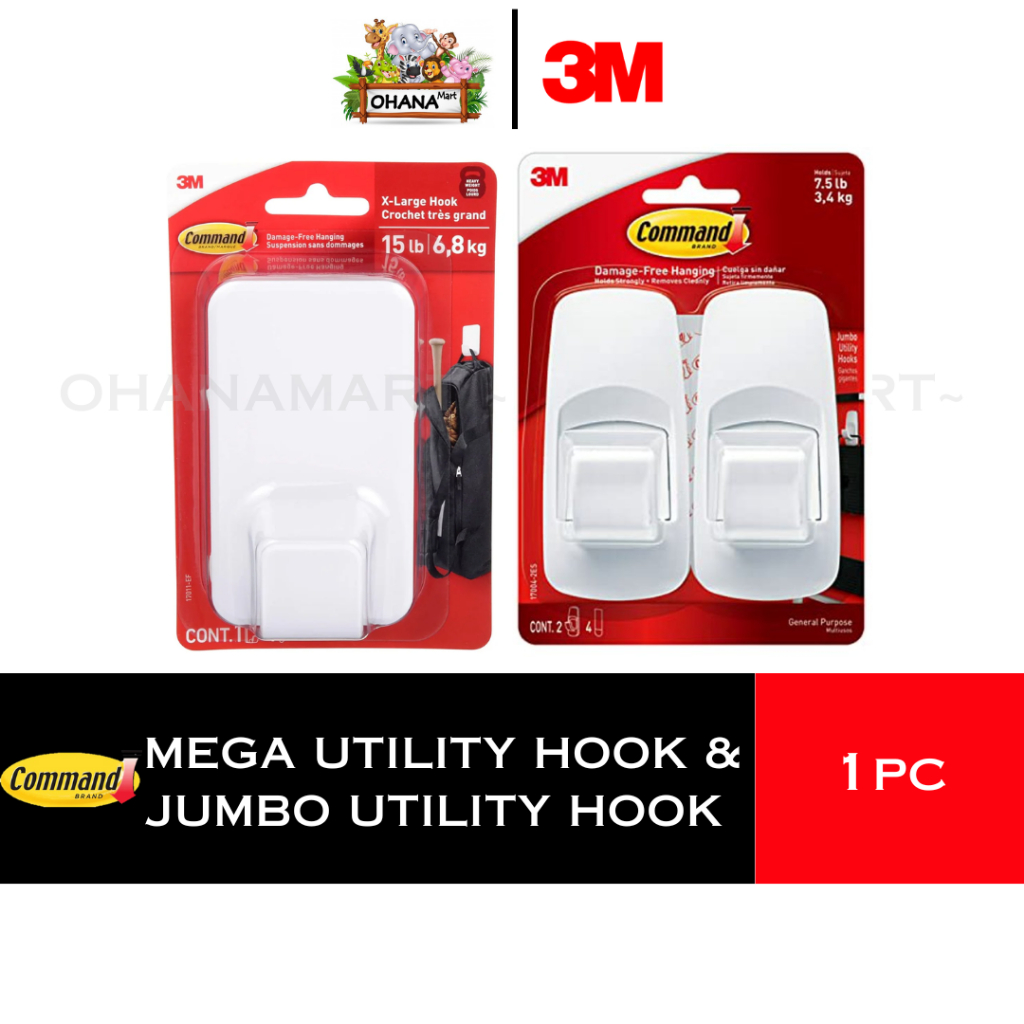 3M Command Jumbo Hook Value Pack 2 / 17011 Mega Utility Hook 1s