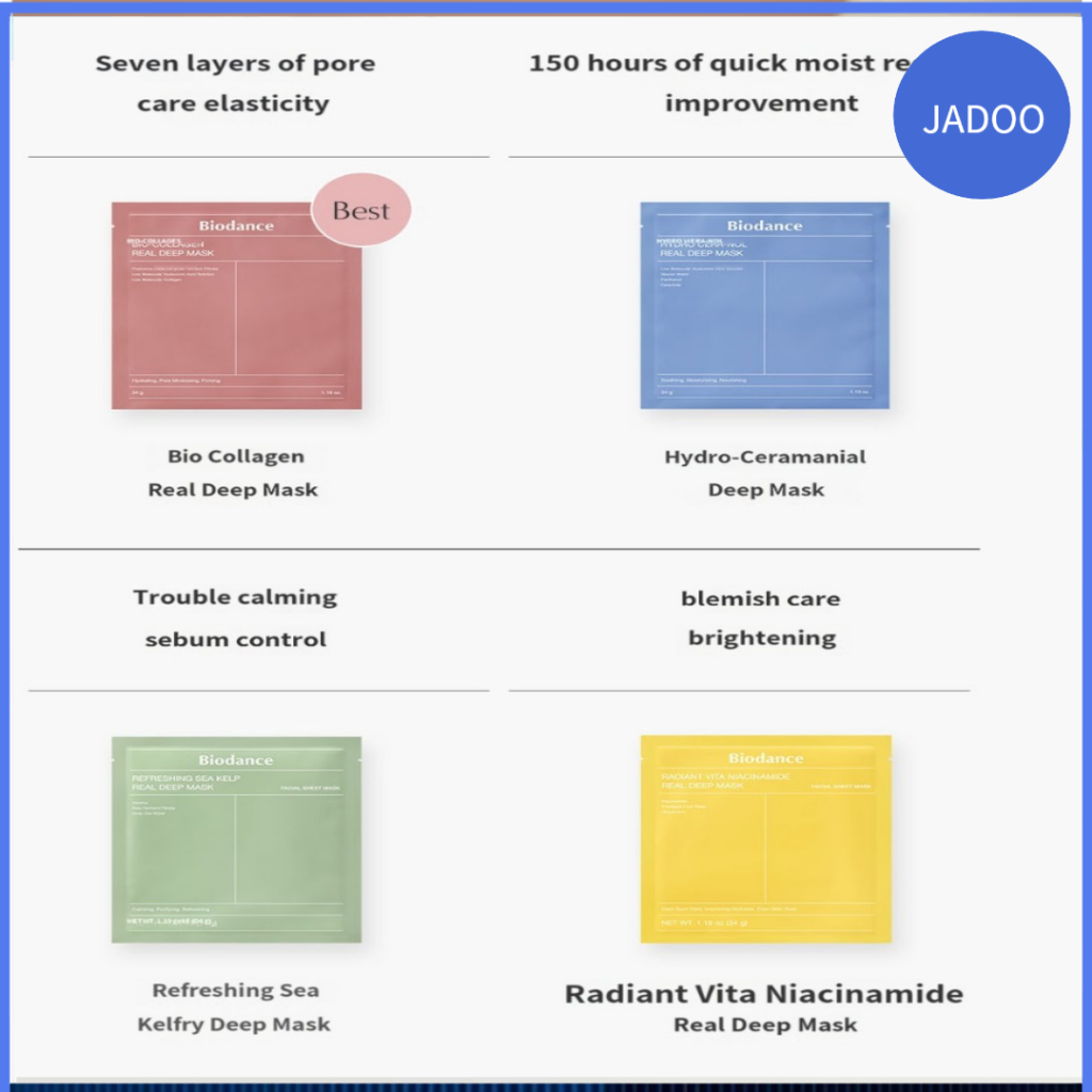 [Biodance] Bio-collagen34g 1EA / Hydro Cera-Nol Real Deep Mask 34g 1EA/Refreshing Sea Kelp Real Deep Mask 1EA /Radiant Vita Niacinamide Real Deep Mask 1EA