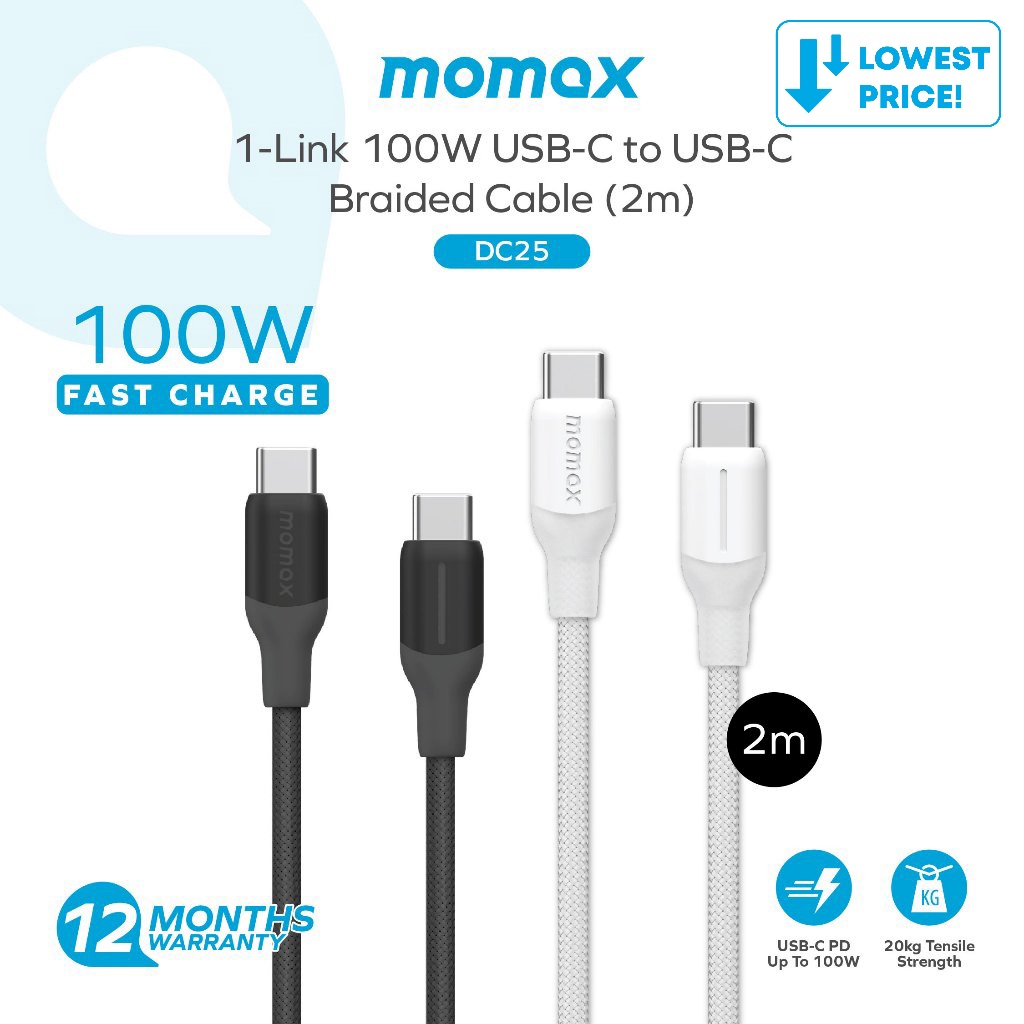 Momax DC25/DC26 1-Link 100W USB-C to USB C สายถัก (2m/3m)