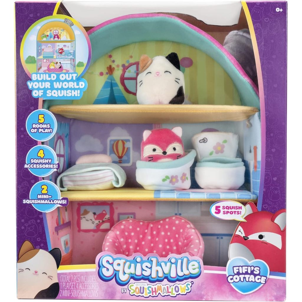 Squishville by Squishmallow Fifis Cottage Townhouse, Fruit Squad, Sea Animals Squad, Rainbow Dream S