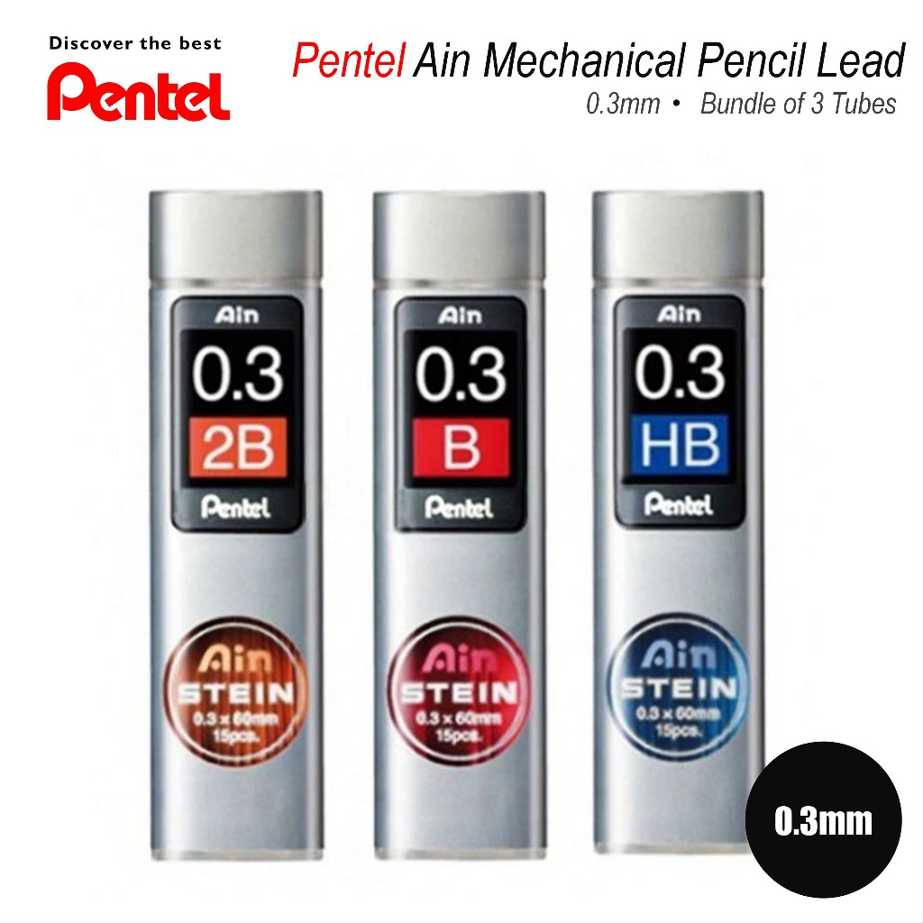 ไส้ดินสอกด Pentel Ain 0.3mm C273 2B / B / HB (มัด 3 หลอด)