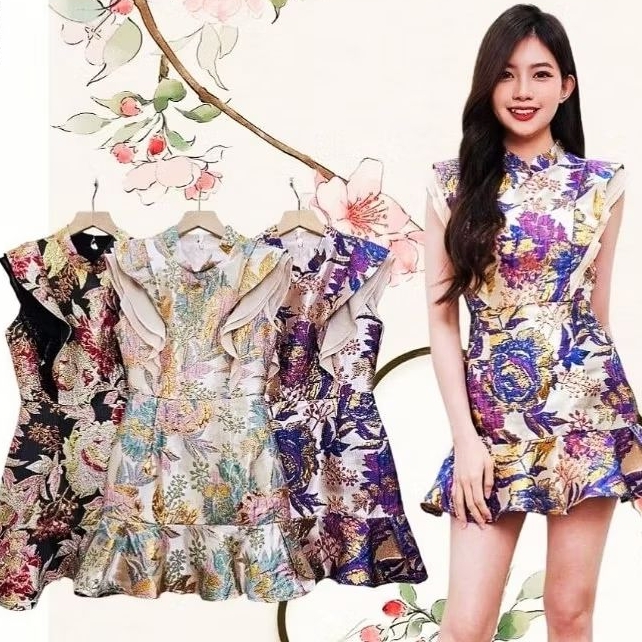 สุภาพสตรีพรีเมี่ยมชุดอาหารค่ําที่สง่างามชุดชุดรอมชุดแต่งงานแบบดั้งเดิมกี่เพ้าวินส์ 21346 高气质开金提花连身裙