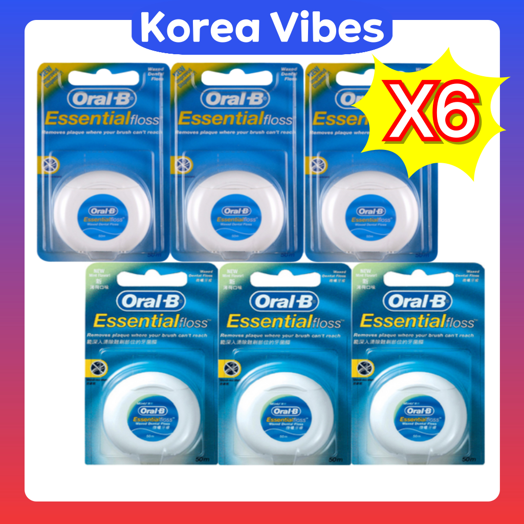 Oral-B ออรัลบี ไหมขัดฟัน เอสเซนเชียลฟรอส 50 เมตร 6 ชิ้น ดั้งเดิม/มิ้นต์ Essential Dental Floss 50m