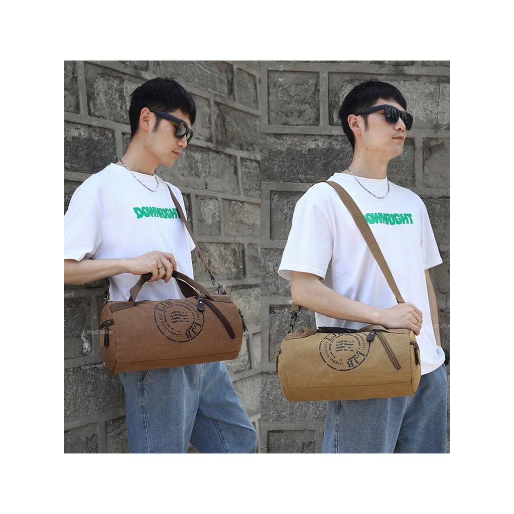 กระเป๋าสะพายผ้าแคนวาสทรงหมอนกลมเซอร์ๆแนวๆ สุดเทห์