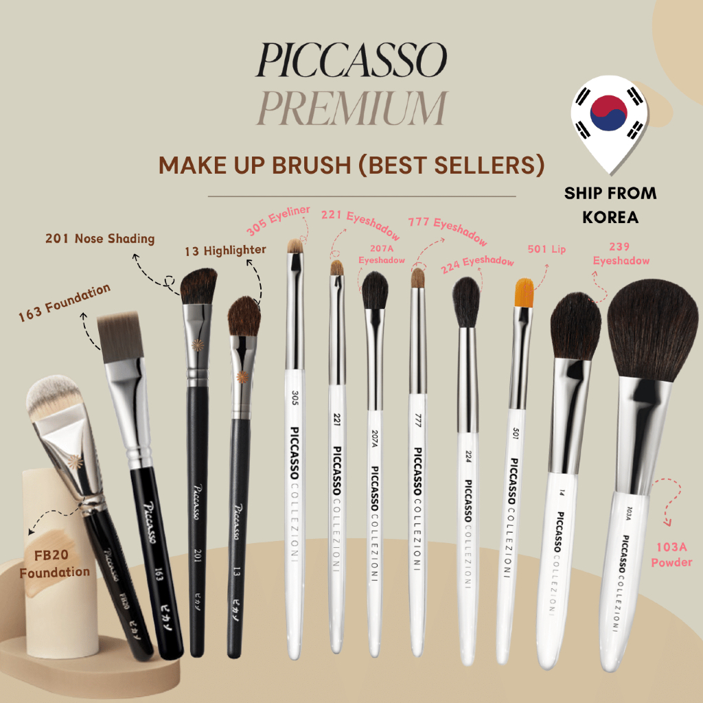 [PICCASSO] แปรงแต่งหน้า (รองพื้น, คอนซีลเลอร์, บลัชเชอร์, ไฮไลท์, แรเงา, ลิป, อายไลเนอร์, อายแชโดว์) พร้อมส่งจากเกาหลี 🇰🇷✈️