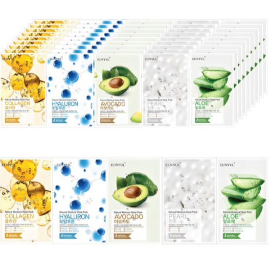 [Eunyul] Natural Mask Pack Aloe 10p + Collagen 10p + Pearl 10p + Hyaluronic 10p + Avocado 10p 50 ชิ้