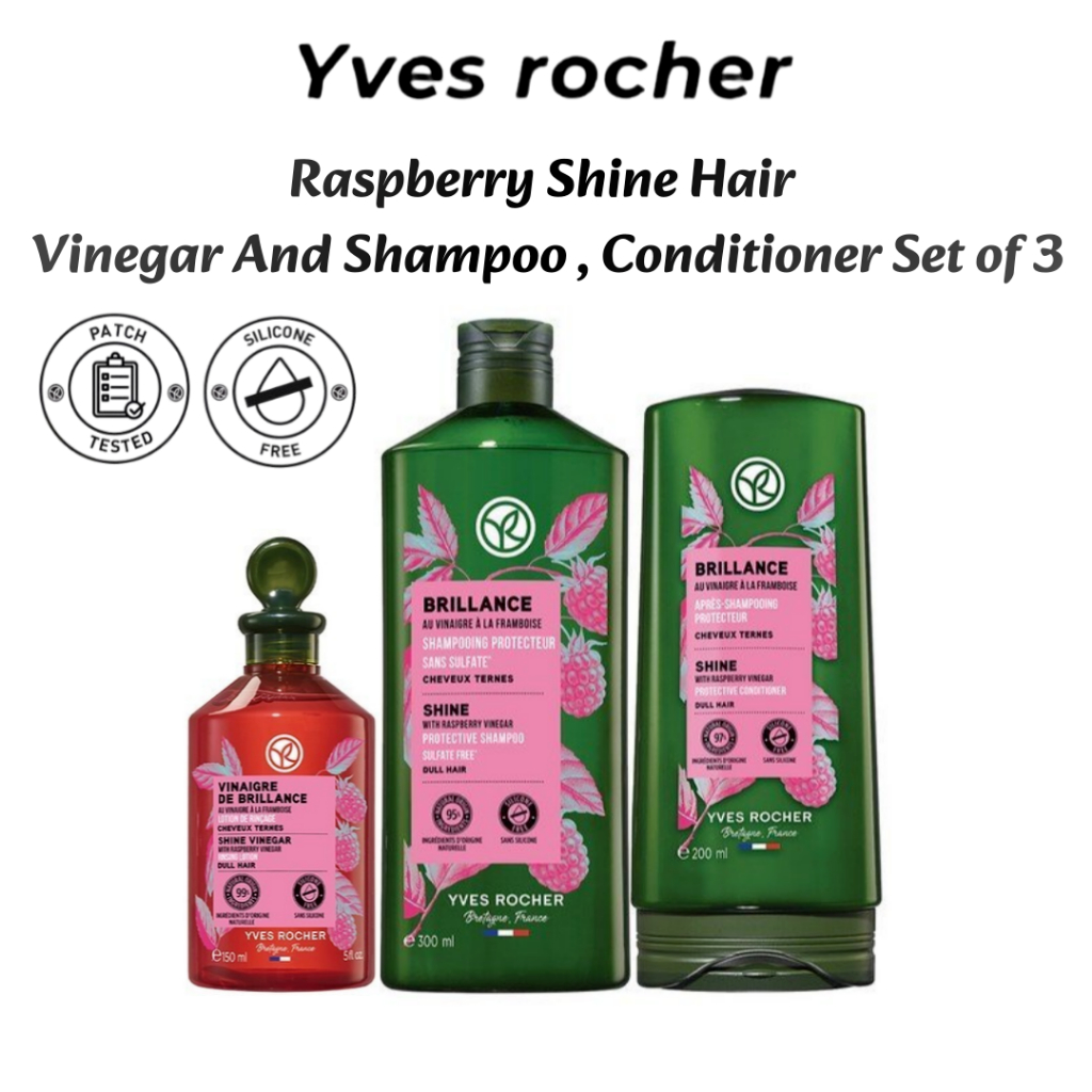 Yves Rocher Raspberry Shine Hair Vinegar และแชมพูพร้อมครีมนวดผม | ชุดดูแลเส้นผม Shine-Enhancing สําห