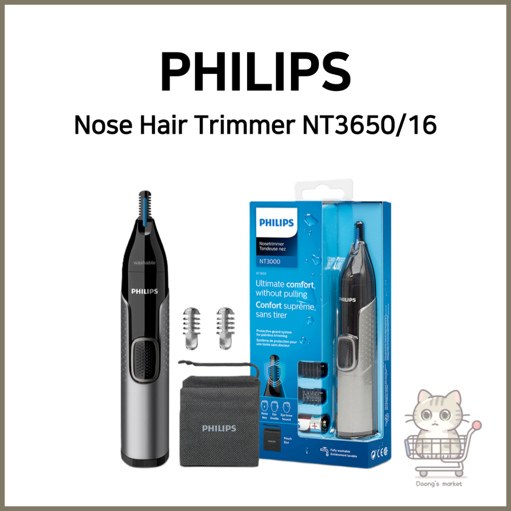 [PHILIPS] เครื่องเล็มขนจมูก NT3650/16 | ใบมีดความแม่นยําสองด้าน | ระบบป้องกันยาม | กันน้ํา
