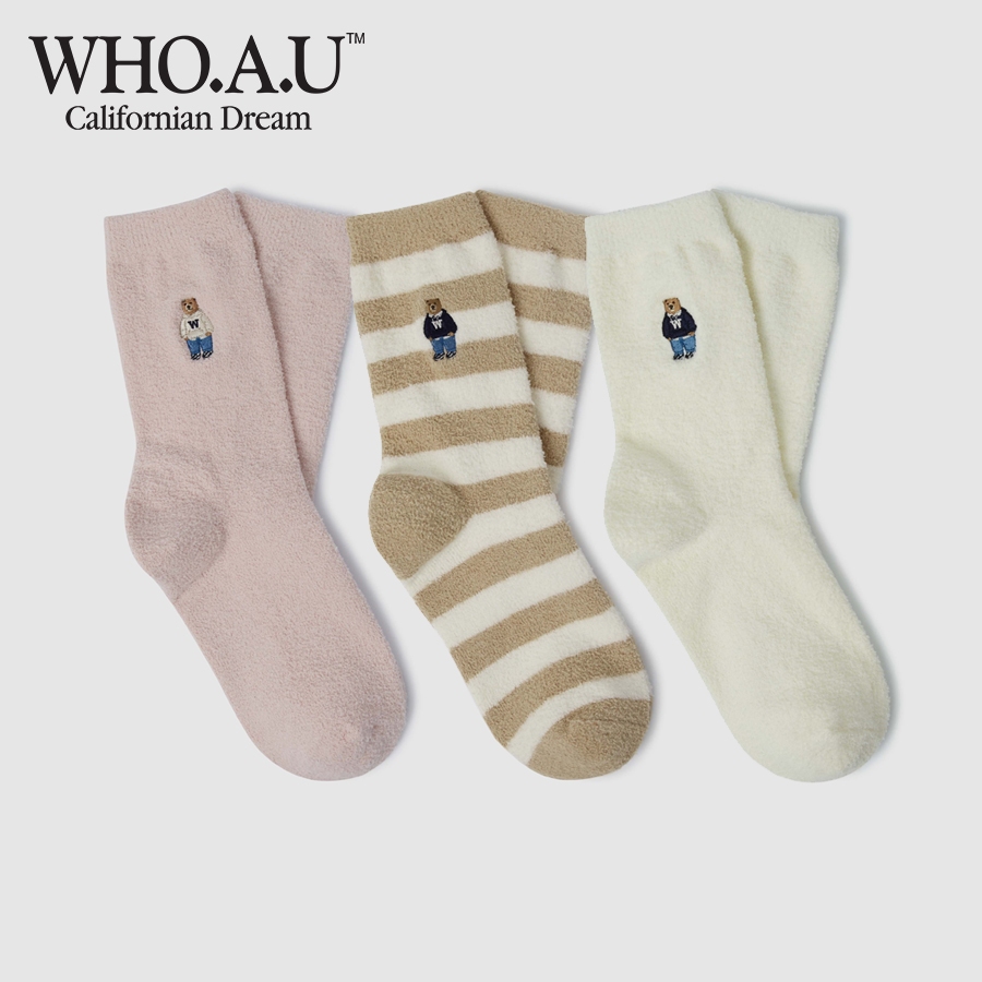 [WHO.AU] [3PACK] Steve เย็บปักถักร้อยถุงเท้านอนหลับWHAYE4T52A