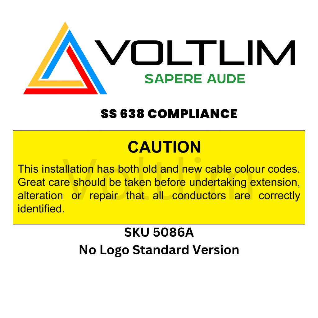 SS 638 Elect Warning Notice Non-Standard Colour Label Sticker ไม่มีโลโก้ & Std Version Voltlim SKU 5