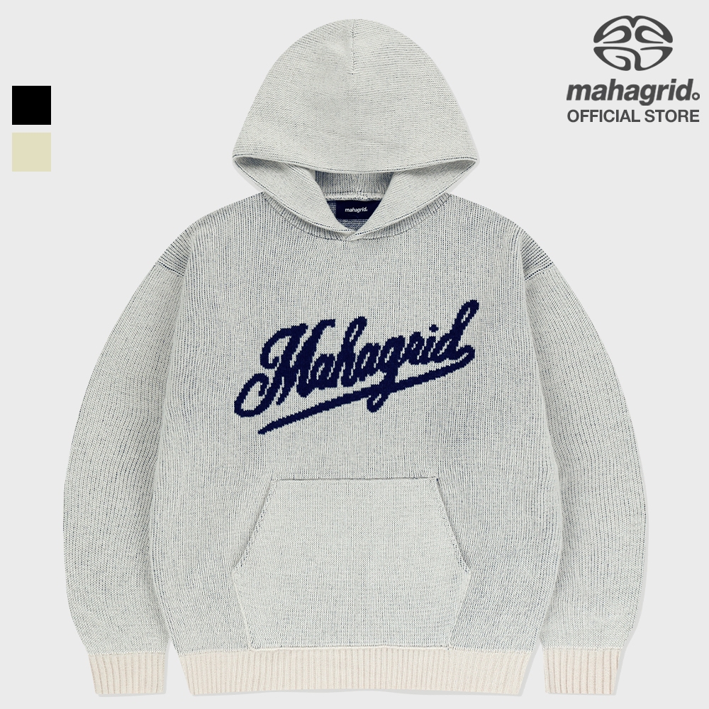 [Mahagrid] เสื้อฮู้ดถักโลโก้สคริปต์ สไตล์เกาหลี Unisex