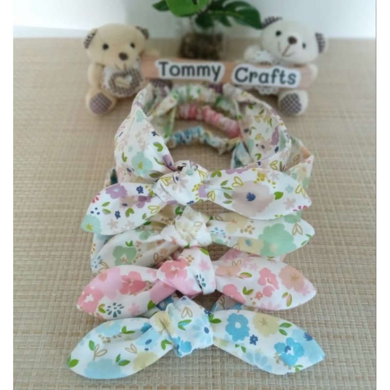 Tommy Crafts ผ้าคาดผมโบว์ผ้าคอตตอนทวิล ลายดอกไม้สวยหวาน ไซส์เด็ก/ผู้ใหญ่ สีชมพู/ฟ้า/เขียว/ม่วง Cotton twill Hairbands