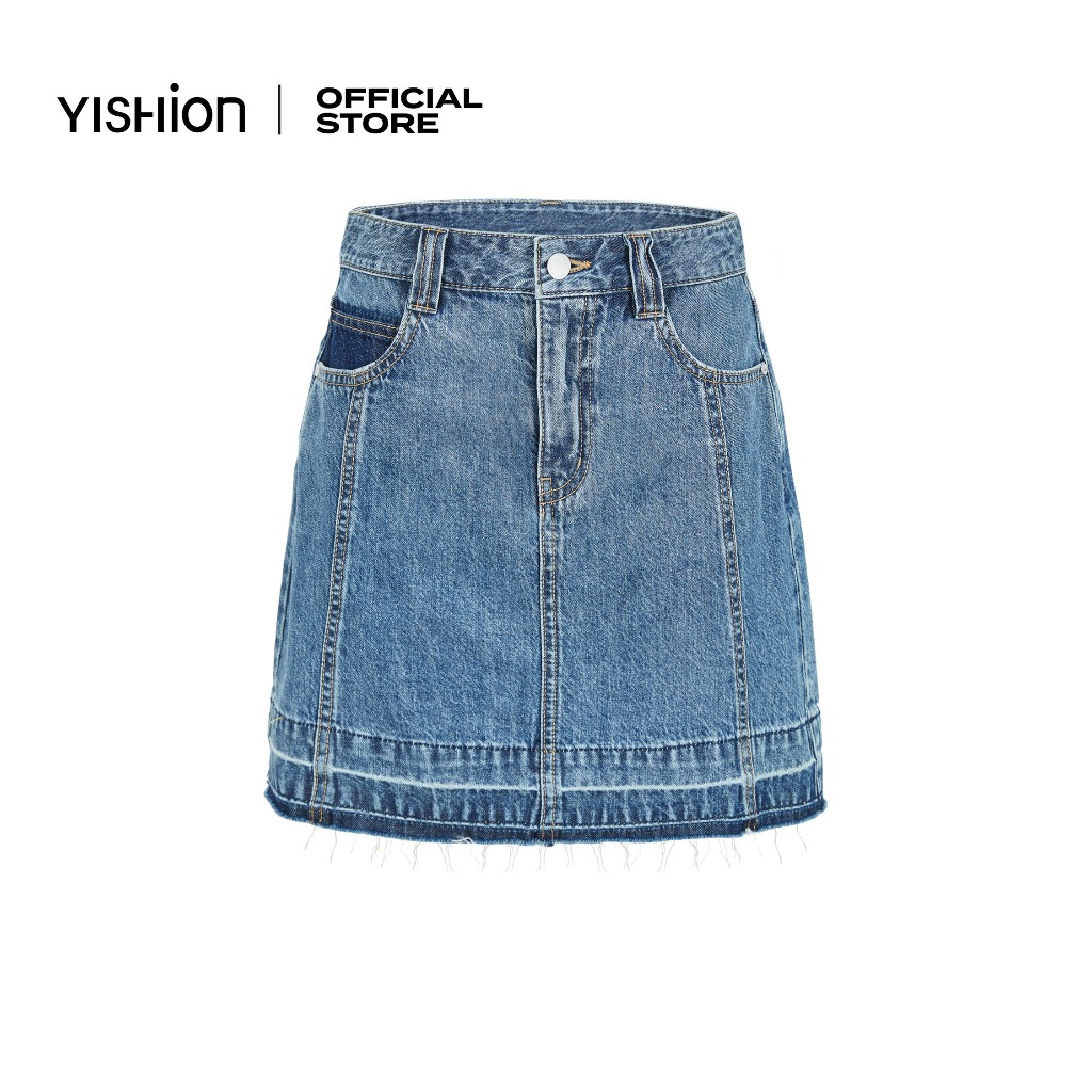 YISHION กระโปรงมินิเดนิม Raw Hem สําหรับผู้หญิง 7016