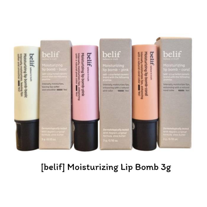 [Belif] Moisturizing Lip Bomb 3g (ชมพู / โคร่า / เบสิก) / K-BEAUTY