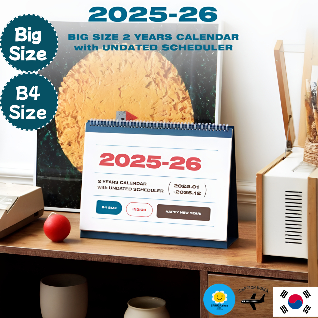 [INDIGO] Large B4 Size 2-Year (2025-926) ปฏิทินตั้งโต๊ะ + Undated รายเดือน Planner | ผู้กําหนดการขนา