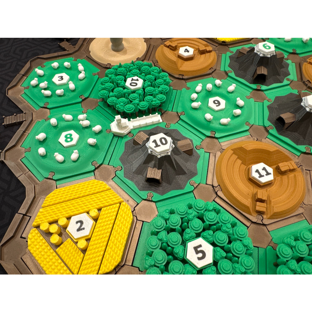 ชิ้นส่วนผู้เล่น Catan พิมพ์ 3D แบบกําหนดเอง – การตั้งค่า, ถนนและเมืองต่างๆ