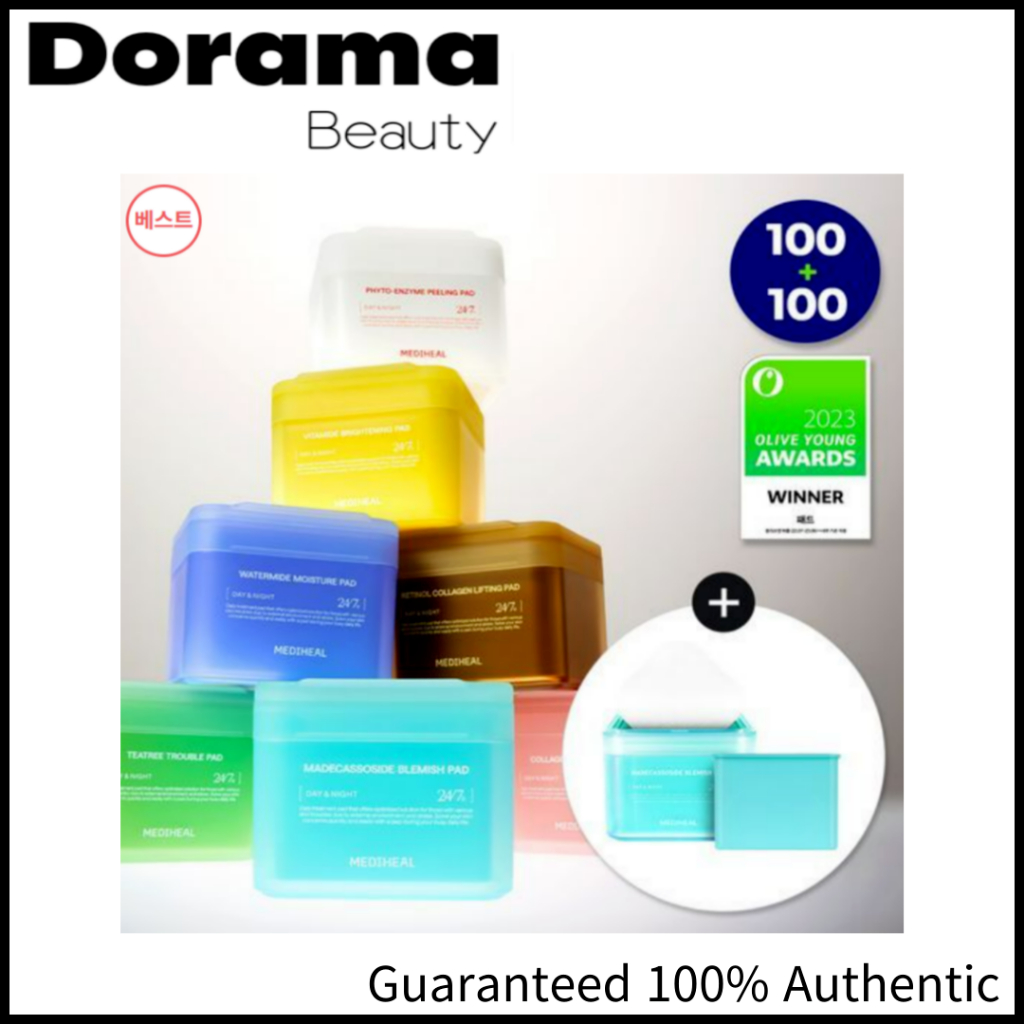 Mediheal Olive Young Pad Double Set 7 Types 100 + 100 sheets (Madecassoside, TeaTree, Phyto-Enzyme, Watermide, Collagen, Vitamide, Retinol)