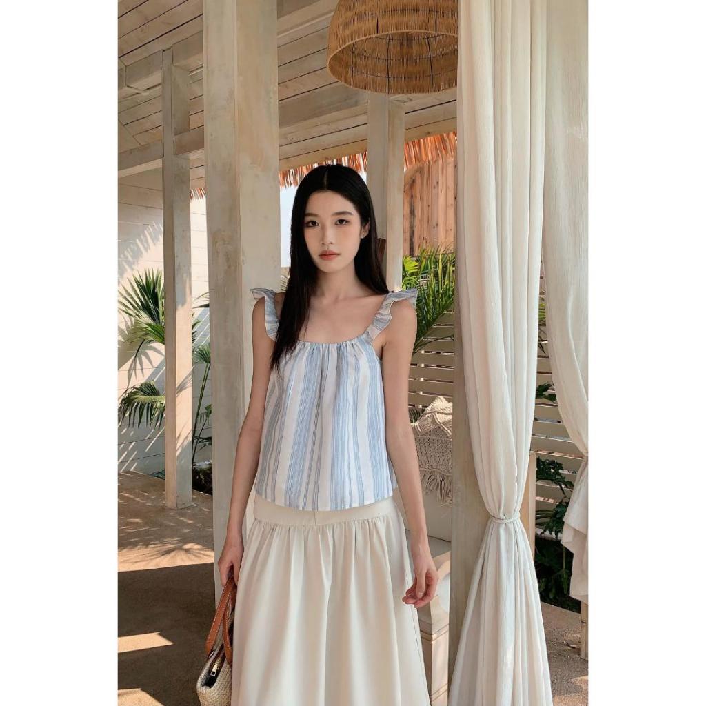 More Than Stripes Flutter Top Light