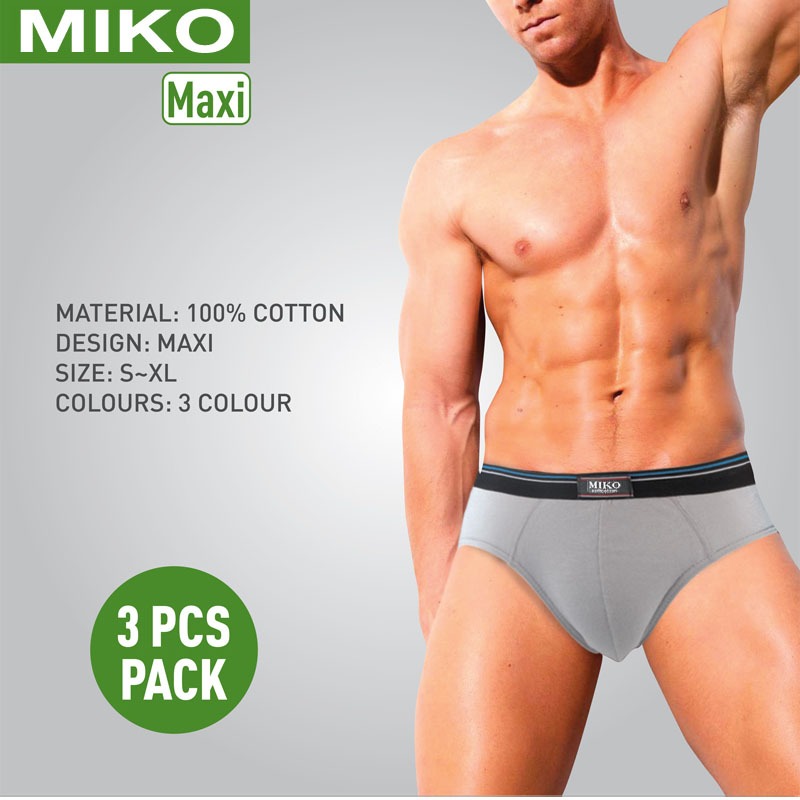 Miko 3 ชิ้น/2 ชิ้น Mens Design Maxi (C98117) กางเกงผ้าฝ้าย/ชุดชั้นใน