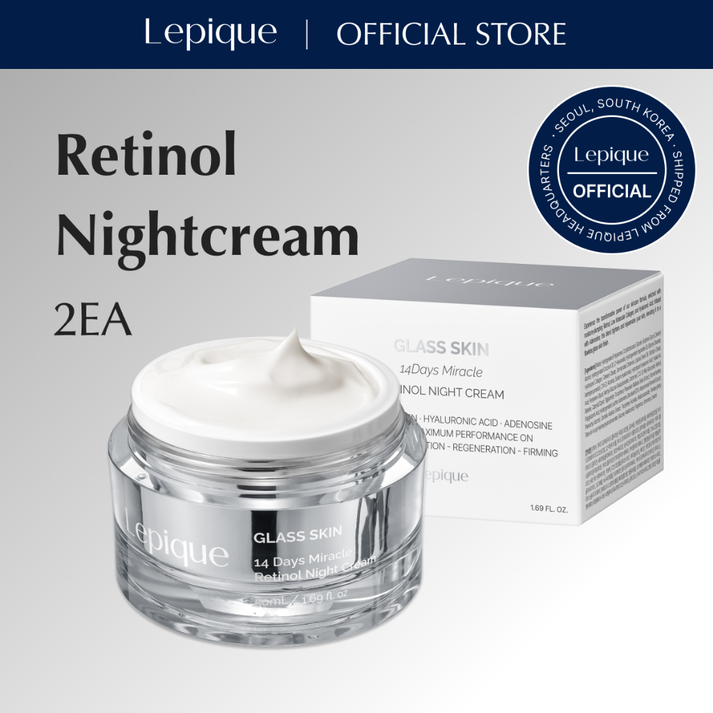 【ร้านค้าอย่างเป็นทางการ】1+1 Lepique Glass Skin 14Days Miracle Retinol Night Cream 50ml｜ครีมบำรุงกลาง