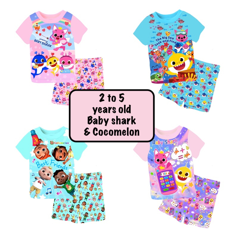 [SG SELLER] Kids cuddle me cotton tshirt set Pijamas ชุดนอนชายหญิงเด็ก baby shark