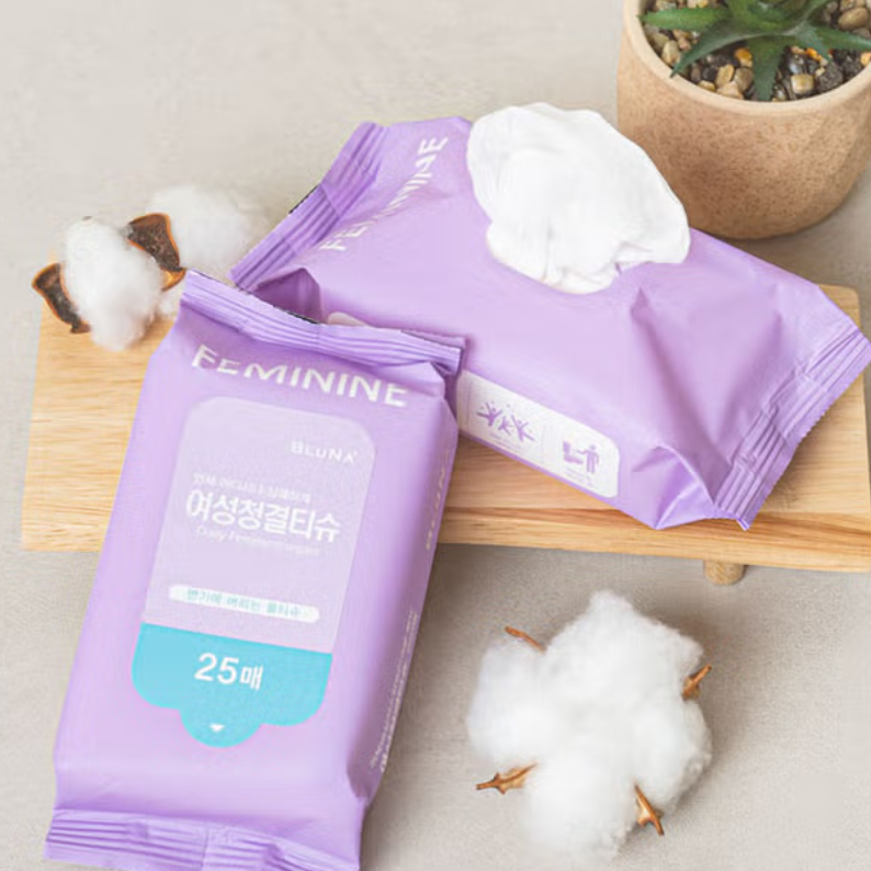 BLUNA Daily Femine Wipes 25 แผ่น - Flushable, Travel Size