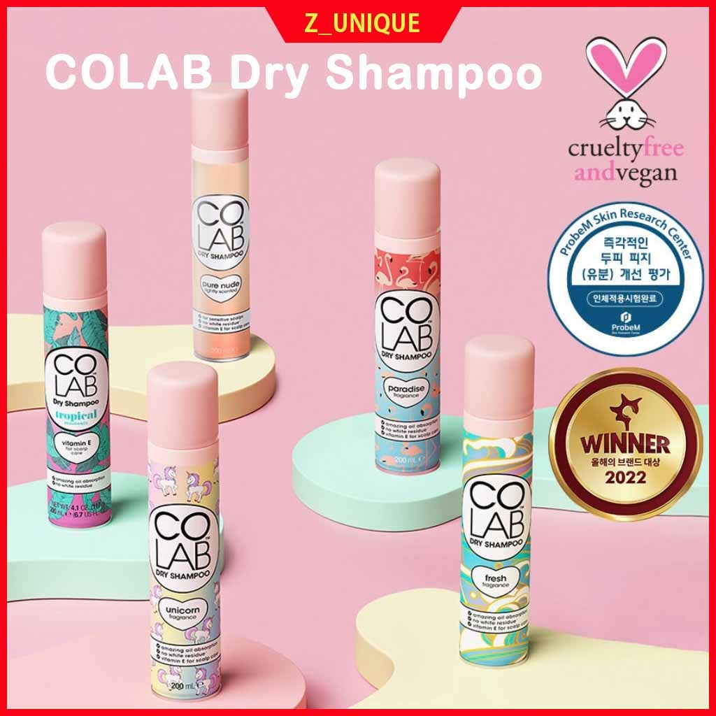 [ไม่มีสารตกค้างสีขาว] COLAB Award-Winning Vegan Dry Shampoo 200ml – 5 กลิ่น | ผู้ขายในสหราชอาณาจักร