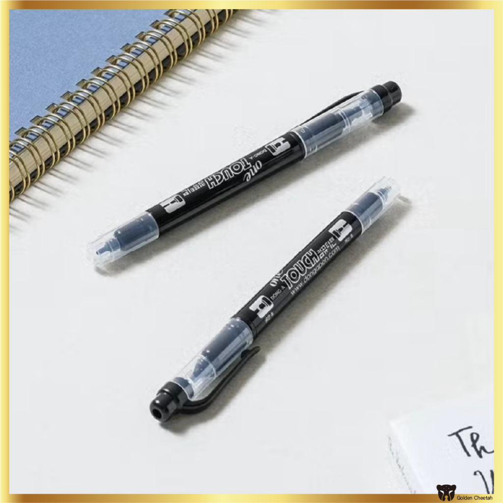Dong-A One Touch Twin Marker Pen 2pcs – Dual Tip 2.0mm & 1.0mm สีดํา (Made in Korea)