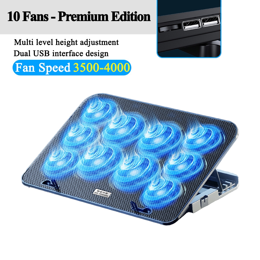 COOLCOLD A9 แล็ปท็อปสําหรับเล่นเกม 2 พอร์ต USB 6-10 พัดลม GAMING Notebook Cooler สําหรับ 13-18 นิ้วส