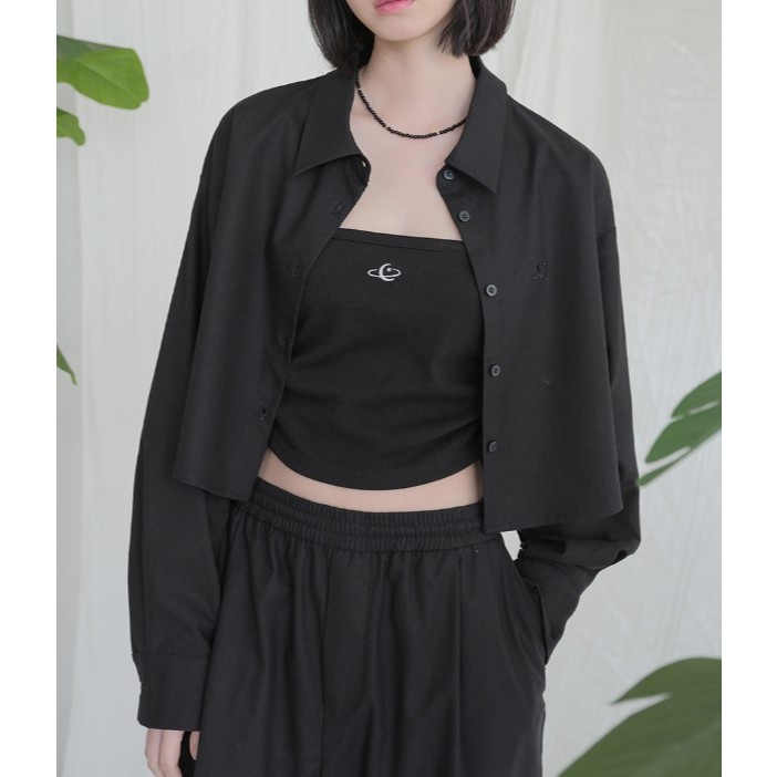 Avandress French Linen Like Loose Fit Crop Shirt จัดส่งจากเกาหลี
