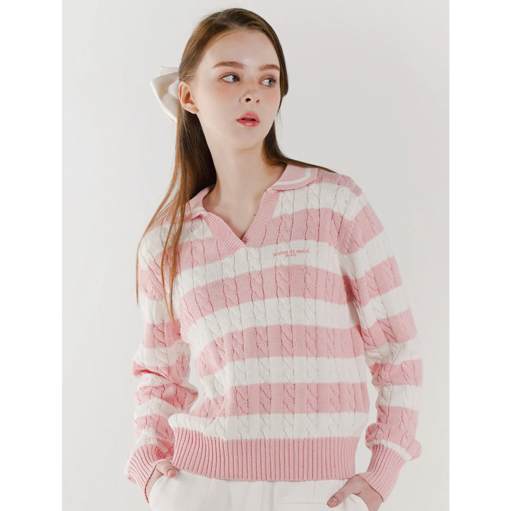 เสื้อถักคอปกลายทางสําหรับผู้หญิง (FCD1KT201W) [FaubulousArchive]