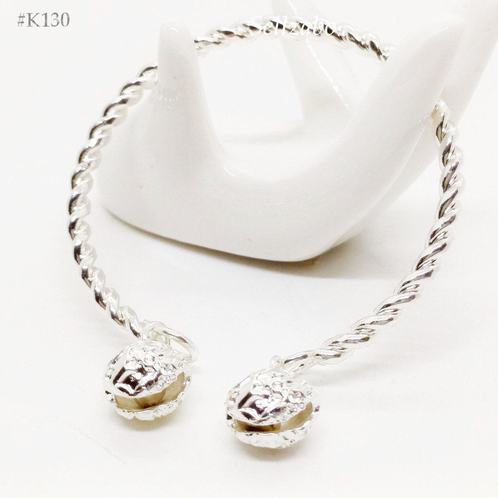 K130 Silver Plated Open End + 2 Bell Balls Twist กําไลข้อมือปรับขนาดเงินสร้อยข้อมืออุปกรณ์เสริม Pera