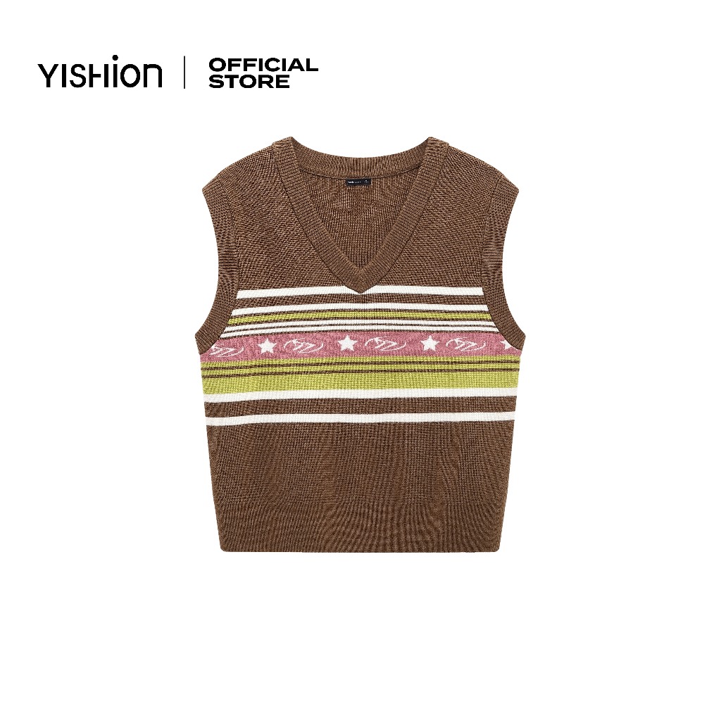 YISHION เสื้อกั๊กผ้าถักลายทางย้อนยุคสําหรับผู้หญิง 1006