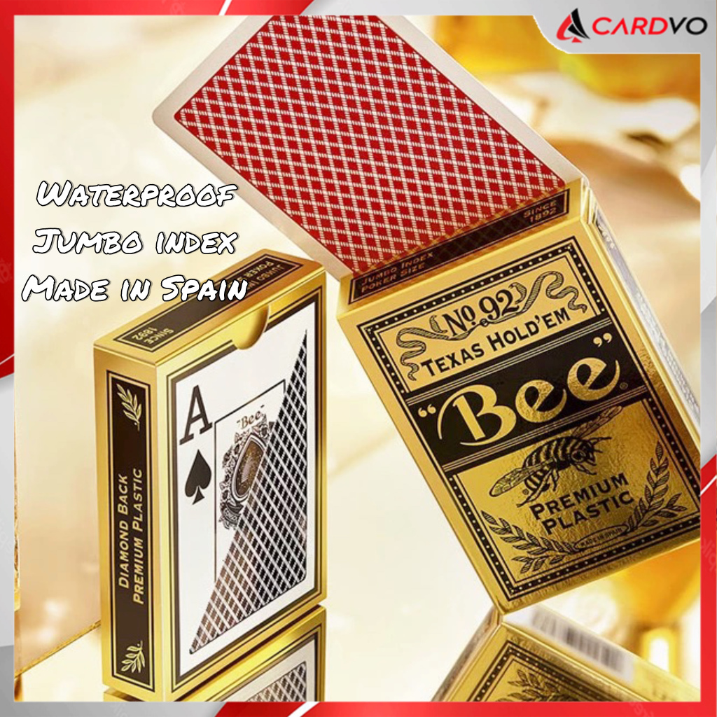 Bee Premium Plastic Gold Playing Cards Jumbo Index 100% Waterproof Deck Casino Poker Games [จัดส่งภา
