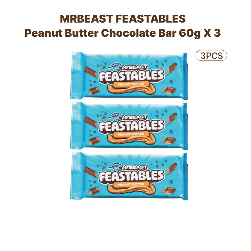 [MRBEAST Feastables] เนยถั่วช็อกโกแลตบาร์ 60g x 3 / Sweet & Creamy Treat
