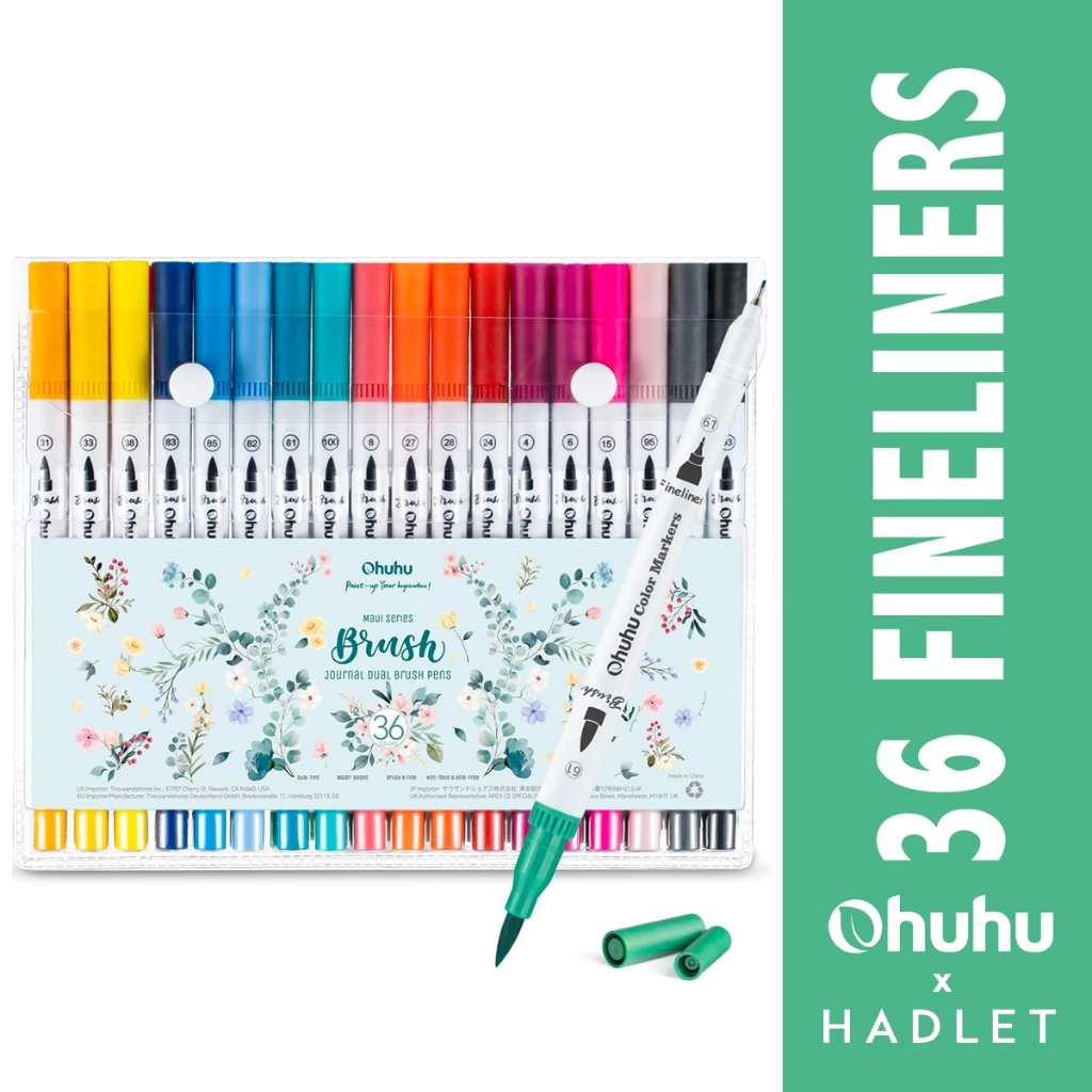 Ohuhu 36 ปากกามาร์กเกอร์แปรงสีน้ํา [Dual Tip Fineliner]